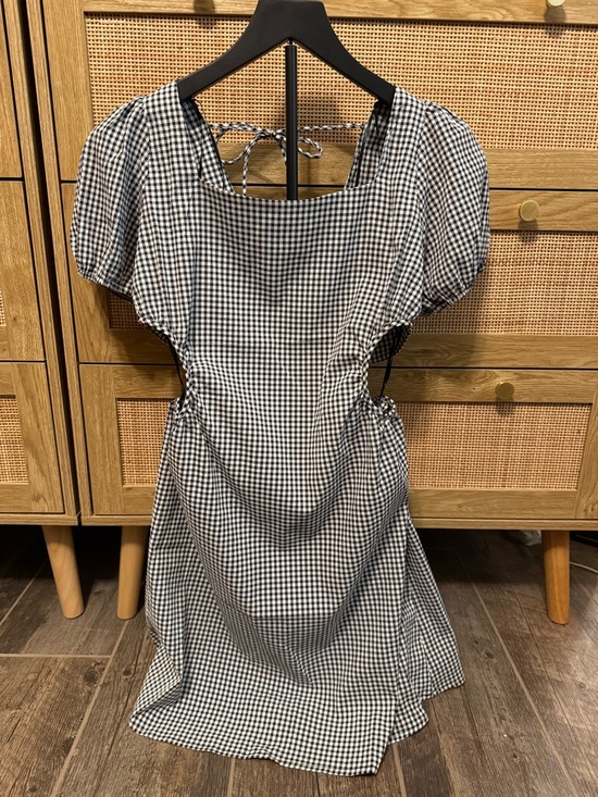 HYFVE Dresses & Skirts - HYFVE Black & White Gingham Puff-Sleeve Cutout Mini Dress